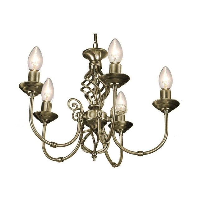 Happy Homewares 5 Light Antique Brass Classic Knot Twist Chandelier Ceiling Light Fitting in Metallic Gold