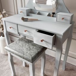 CARME HOME Arianna Deluxe Grey Dressing Table with Hollywood Mirror Lights - thumbnail 3