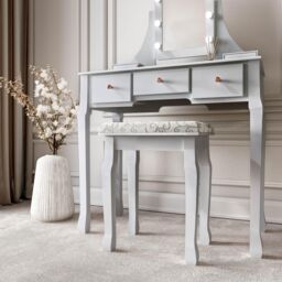 CARME HOME Arianna Deluxe Grey Dressing Table with Hollywood Mirror Lights - thumbnail 4