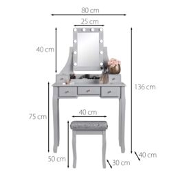 CARME HOME Arianna Deluxe Grey Dressing Table with Hollywood Mirror Lights - thumbnail 6