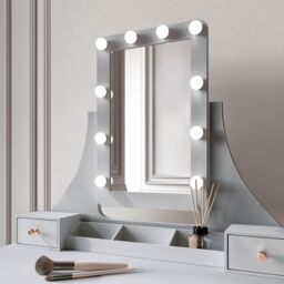 CARME HOME Arianna Deluxe Grey Dressing Table with Hollywood Mirror Lights - thumbnail 5