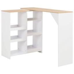 Berkfield Home Bar Table with Moveable Shelf White 138x39x110 cm - Size: 138 x 39 x 110 cm - thumbnail 2
