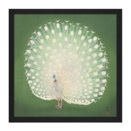 "Artery8 Wall Art Print Ohara Koson Peacock Japan Painting Square Framed Picture 16X16 Inch in Black - Size: W16"" x H16""" - thumbnail 1