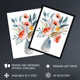 Artery8 Wildflower Bouquet Vase Pastel Floral Watercolour Framed Wall Art in Pink - Size: A4 - thumbnail 2