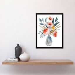 Artery8 Wildflower Bouquet Vase Pastel Floral Watercolour Framed Wall Art in Pink - Size: A4 - thumbnail 4