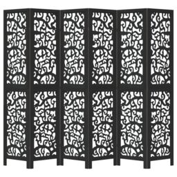 Berkfield Home Room Divider 6 Panels Black Solid Wood Paulownia - thumbnail 4