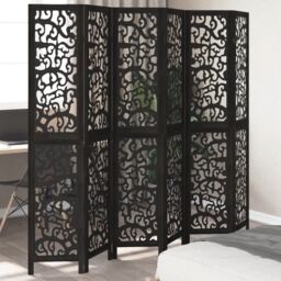 Berkfield Home Room Divider 6 Panels Black Solid Wood Paulownia
