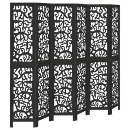 Berkfield Home Room Divider 6 Panels Black Solid Wood Paulownia - thumbnail 2