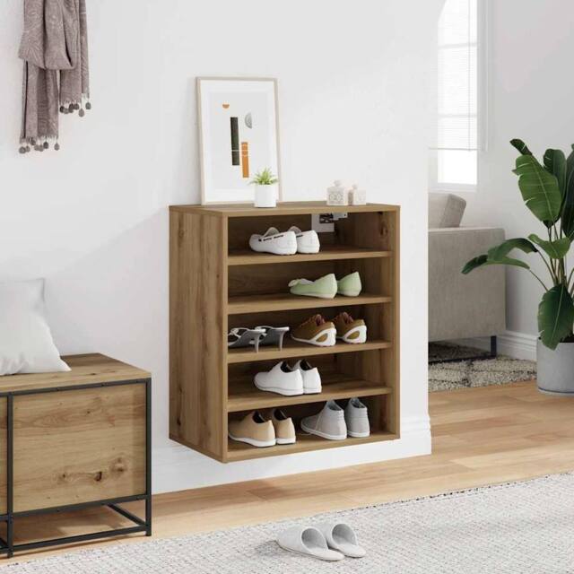 Berkfield Home Shoe Cabinet Artisan Oak 60x35x70 cm Engineered Wood in Brown - Size: 60 x 35 x 70 cm - image 1