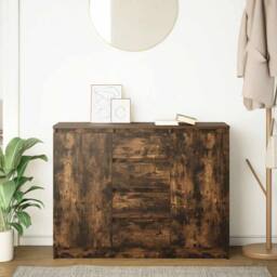 Berkfield Home Sideboard with Drawers Smoked Oak 100.5x35x76 cm Engineered Wood in Brown - thumbnail 1