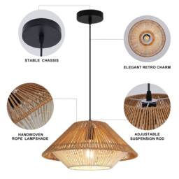 NIVOR 1-Light Natural Rattan Pendant Light E27 Boho Chandelier Adjustable in Light Brown - thumbnail 9