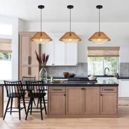NIVOR 1-Light Natural Rattan Pendant Light E27 Boho Chandelier Adjustable in Light Brown - thumbnail 6