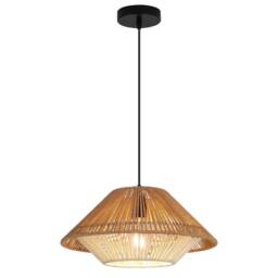 NIVOR 1-Light Natural Rattan Pendant Light E27 Boho Chandelier Adjustable in Light Brown - thumbnail 4