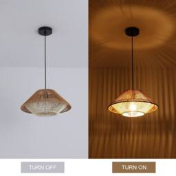 NIVOR 1-Light Natural Rattan Pendant Light E27 Boho Chandelier Adjustable in Light Brown - thumbnail 3