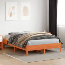 Berkfield Home Beautiful Bed Frame without Mattress Wax Brown 120x200 cm Solid W - Size: Small Double - thumbnail 1