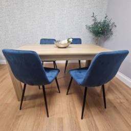 KOSY KOALA Oak Effect Wood Dining Set Table with 4 Blue Velvet Chairs in Light Brown - thumbnail 8