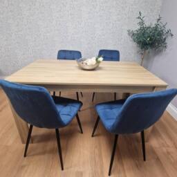 KOSY KOALA Oak Effect Wood Dining Set Table with 4 Blue Velvet Chairs in Light Brown - thumbnail 7