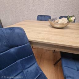 KOSY KOALA Oak Effect Wood Dining Set Table with 4 Blue Velvet Chairs in Light Brown - thumbnail 4