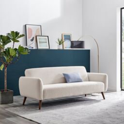 FurnitureboxUK Teddy Soft Boucle Fleece Retro Sofa In A Box in White - Size: 2 Seater
