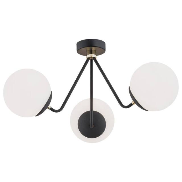 Netlighting Tomar Globe Ceiling 3 Light Opal Matt Black Structure Brass Elements - image 1