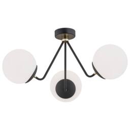 Netlighting Tomar Globe Ceiling 3 Light Opal Matt Black Structure Brass Elements