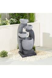 Living and Home Outdoor Water Feature Solar-Powered Garden Fountain Decor in Natural - thumbnail 1