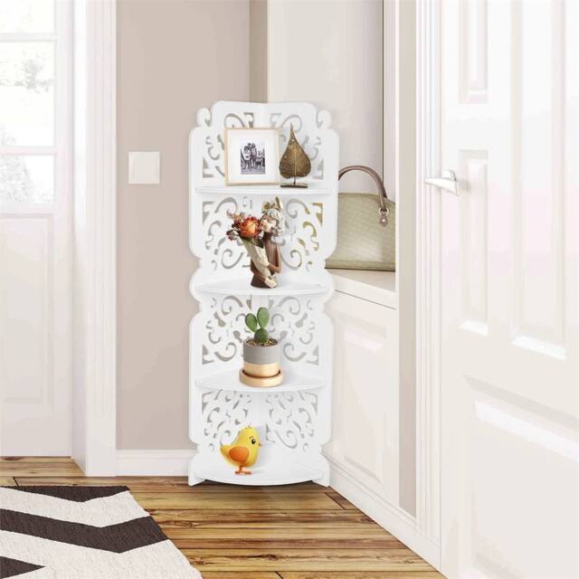 Nordara 4-Tier Wall Corner Shelf - Carved, Damp-Proof for Bathroom in White - image 1