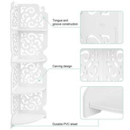 Nordara 4-Tier Wall Corner Shelf - Carved, Damp-Proof for Bathroom in White - thumbnail 5