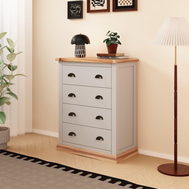 Cabinet Bits Bomporto 4 Drawer Chest of Drawers Brass Cup Handle in Light Grey - image 1