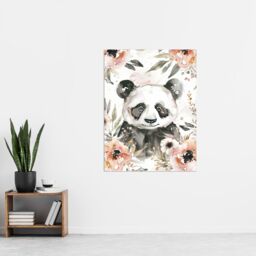"Artery8 Sweet Panda Watercolour Portrait Wildflowers Cute Wall Art Print in Grey - Size: W24"" x H32""" - thumbnail 4