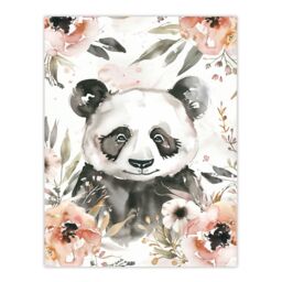 "Artery8 Sweet Panda Watercolour Portrait Wildflowers Cute Wall Art Print in Grey - Size: W24"" x H32""" - thumbnail 1