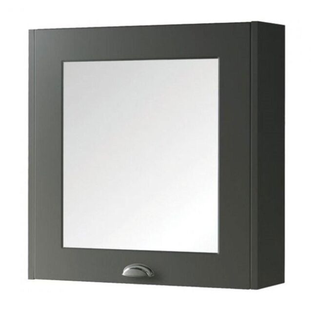 Clifton Matt Grey Bathroom Mirror Cabinet 60cm Wide in Charcoal - image 1