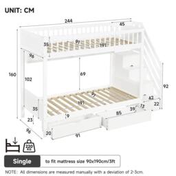 Merax White 3FT Single Children's Bunk Bed with Drawers & Stair Storage - thumbnail 9