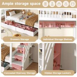 Merax White 3FT Single Children's Bunk Bed with Drawers & Stair Storage - thumbnail 7