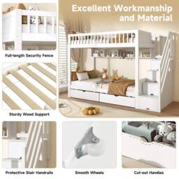 Merax White 3FT Single Children's Bunk Bed with Drawers & Stair Storage - thumbnail 8