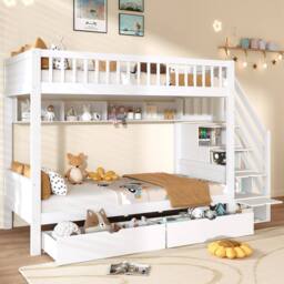 Merax White 3FT Single Children's Bunk Bed with Drawers & Stair Storage - thumbnail 6