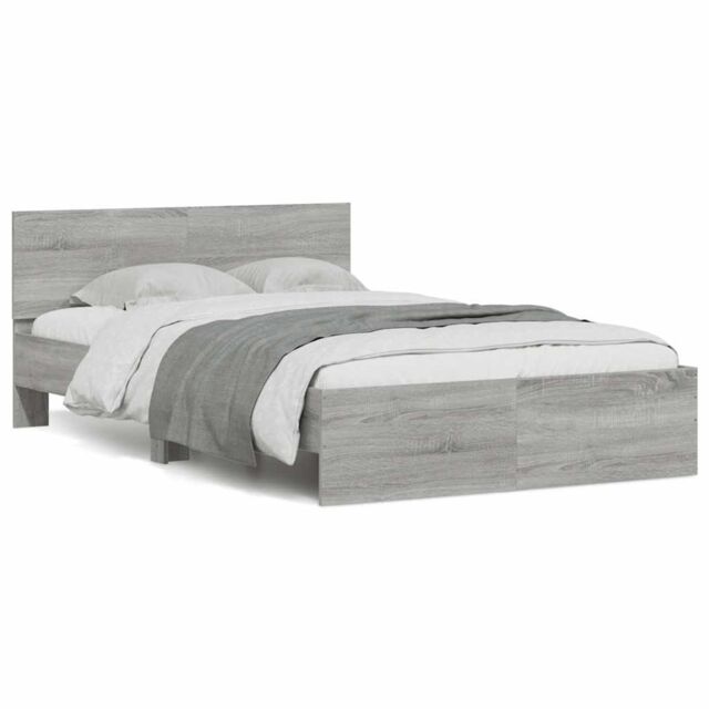 Berkfield Home Bed Frame with Headboard & LED Grey Sonoma 120x190 cm Small Double - image 1