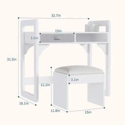 VOGREX Desk & Chair Set Study Desk Wooden Writing Table in White - thumbnail 2