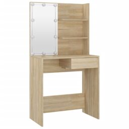 Berkfield Home Dressing Table with LED Sonoma Oak 74.5x40x141 cm Engineered Wood in Brown - thumbnail 3