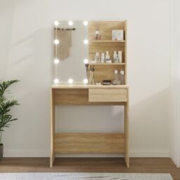 Berkfield Home Dressing Table with LED Sonoma Oak 74.5x40x141 cm Engineered Wood in Brown - thumbnail 1