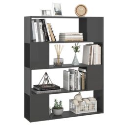 Berkfield Home Book Cabinet Room Divider High Gloss Grey 100x24x124 cm - Size: 100 x 24 x 124 cm - thumbnail 4