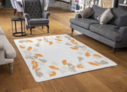 Benjamin Tate Design Orange & Grey Autumn Leaves Rug in Natural - Size: Large - thumbnail 2