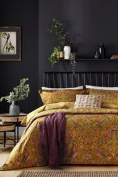 Morris & Co 'Seasons By May' Cotton Percale Duvet Cover Set in Mustard - Size: Super King - thumbnail 1