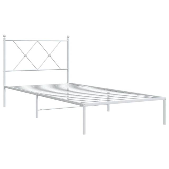 Berkfield Home Metal Bed Frame without Mattress with Headboard White 90x200cm - Size: 90x200 cm - image 1