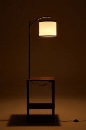 Living and Home Modern Metal Floor Lamp Side Table 2 In 1 in Walnut - thumbnail 2