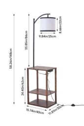 Living and Home Modern Metal Floor Lamp Side Table 2 In 1 in Walnut - thumbnail 6