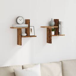 Berkfield Home Durable Wall Shelves 2 pcs Old Wood 38x12x38 cm Engineered Wood in Brown - Size: 38 x 12 x 38 cm - thumbnail 1