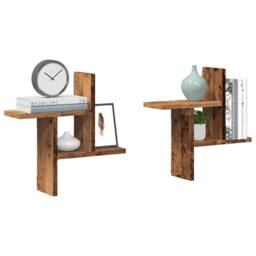 Berkfield Home Durable Wall Shelves 2 pcs Old Wood 38x12x38 cm Engineered Wood in Brown - Size: 38 x 12 x 38 cm - thumbnail 2