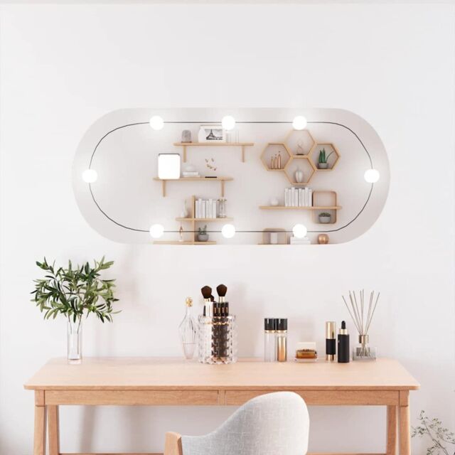 Berkfield Home Wall Mirror with LED Lights 25x60 cm Glass Oval in Silver