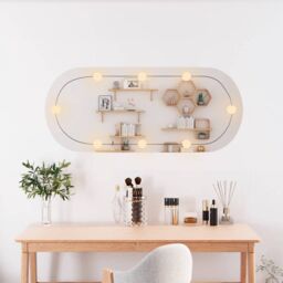 Berkfield Home Wall Mirror with LED Lights 25x60 cm Glass Oval in Silver - thumbnail 3